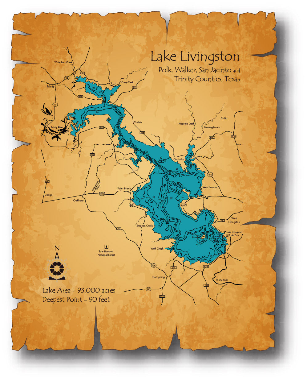 Lake Livingston Map Sticker