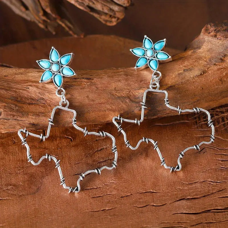 Texas Outline w/ Turquoise Flower Earrings