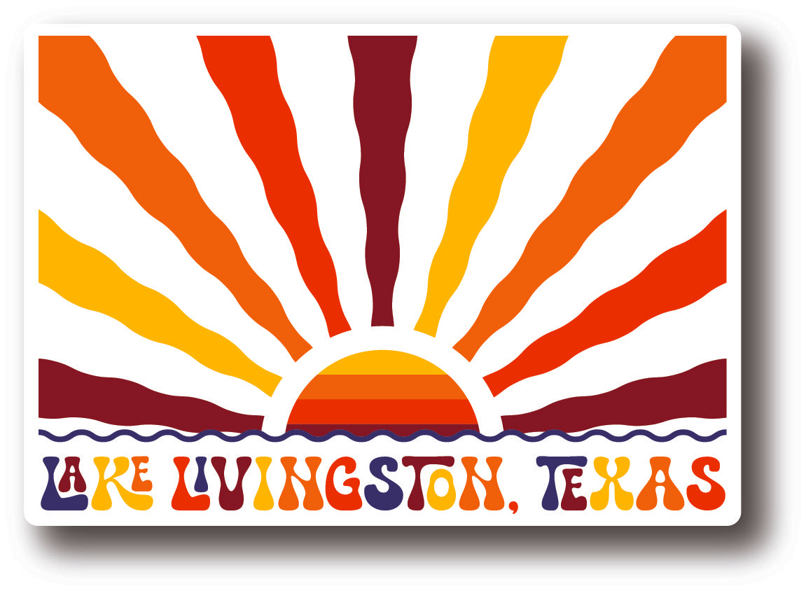 Lake Livingston, TX Retro Sunset Sticker