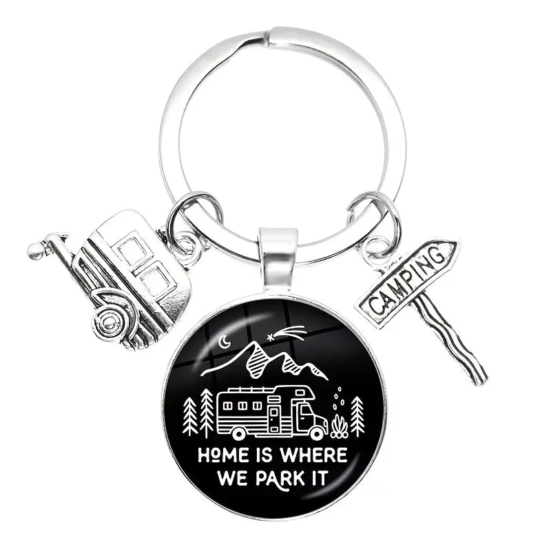 Home is Where We Park It Metal Keychain